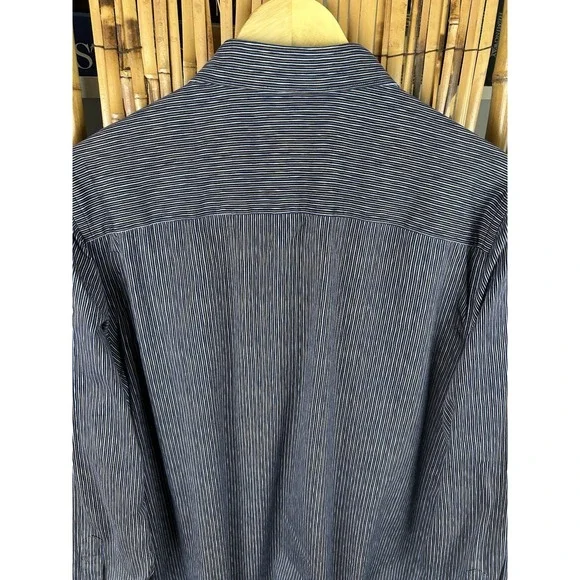 BUGATCHI Ooocotton Tech 8 Way Stretch Long Sleeve Shirt Large‎ Blue Brown Stripe - Picture 10 of 16